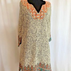 Lucky Brand Floral Embroidered Boho Tunic Dress - Size Small